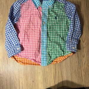 SOLD Ralph Lauren Polo Patchwork Gingham Button Down Shirt 24M Colorblock Check